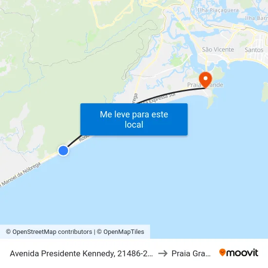 Avenida Presidente Kennedy, 21486-21522 to Praia Grande map