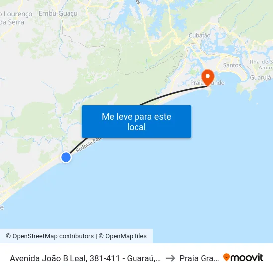 Avenida João B Leal, 381-411 - Guaraú, Itanhaém to Praia Grande map