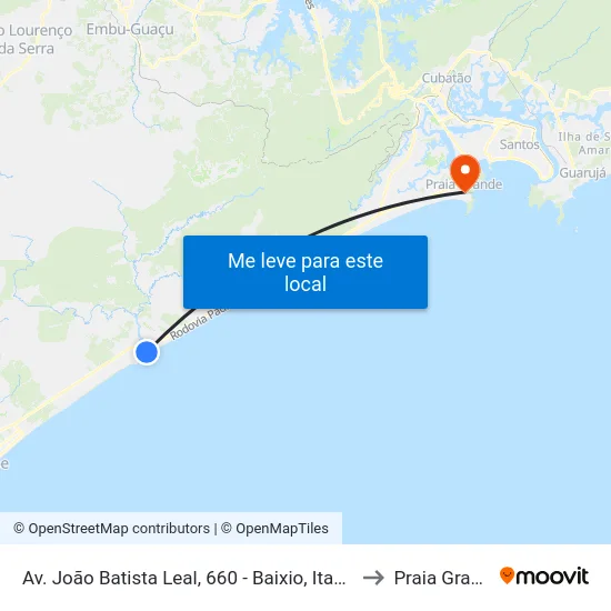Av. João Batista Leal, 660 - Baixio, Itanhaém to Praia Grande map