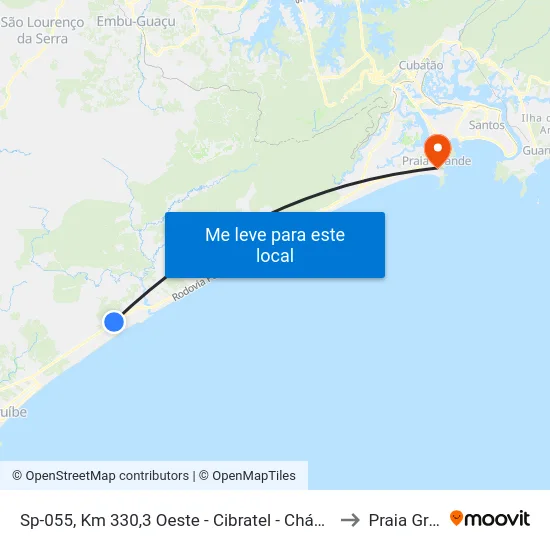 Sp-055, Km 330,3 Oeste - Cibratel - Chácaras, Itanhaém to Praia Grande map