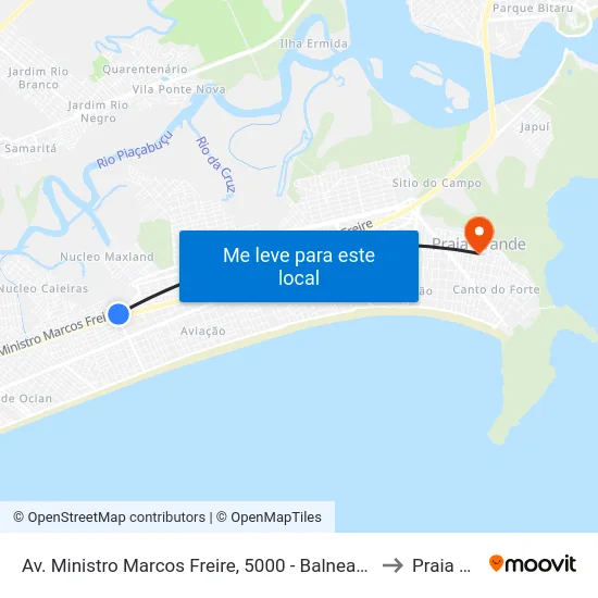 Av. Ministro Marcos Freire, 5000 - Balneario Maxland, Praia Grande to Praia Grande map