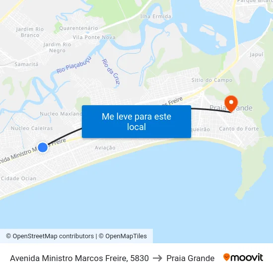 Avenida Ministro Marcos Freire, 5830 to Praia Grande map