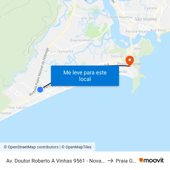 Av. Doutor Roberto A Vinhas 9561 - Nova Mirim, Praia Grande to Praia Grande map