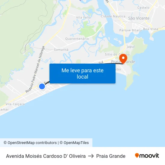 Avenida Moisés Cardoso D' Oliveira to Praia Grande map