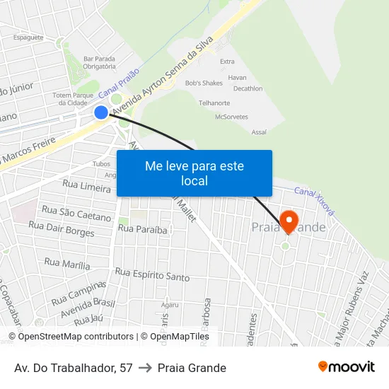 Av. Do Trabalhador, 57 to Praia Grande map