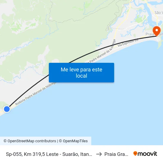 Sp-055, Km 319,5 Leste - Suarão, Itanhaém to Praia Grande map