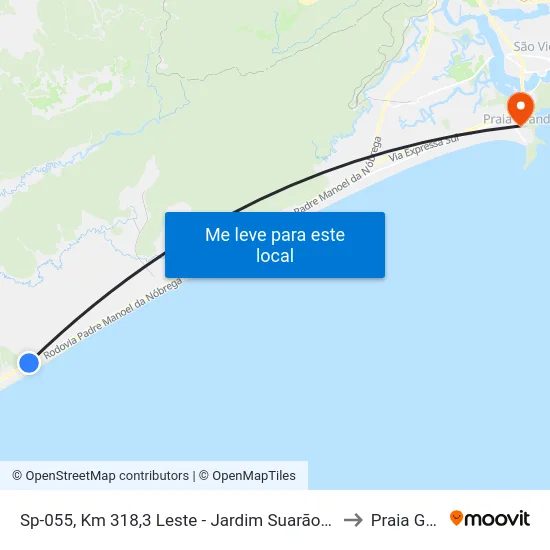 Sp-055, Km 318,3 Leste - Jardim Suarão - Praia, Itanhaém to Praia Grande map