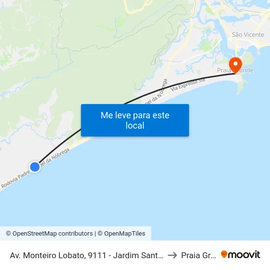 Av. Monteiro Lobato, 9111 - Jardim Santana, Mongaguá to Praia Grande map