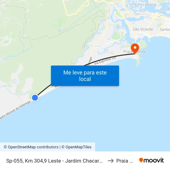 Sp-055, Km 304,9 Leste - Jardim Chacara Sao Joao, Mongaguá to Praia Grande map