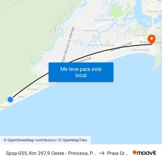 Spsp-055, Km 297,9 Oeste - Princesa, Praia Grande to Praia Grande map