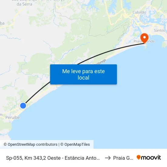 Sp-055, Km 343,2 Oeste - Estância Antonio Novaes, Peruíbe to Praia Grande map