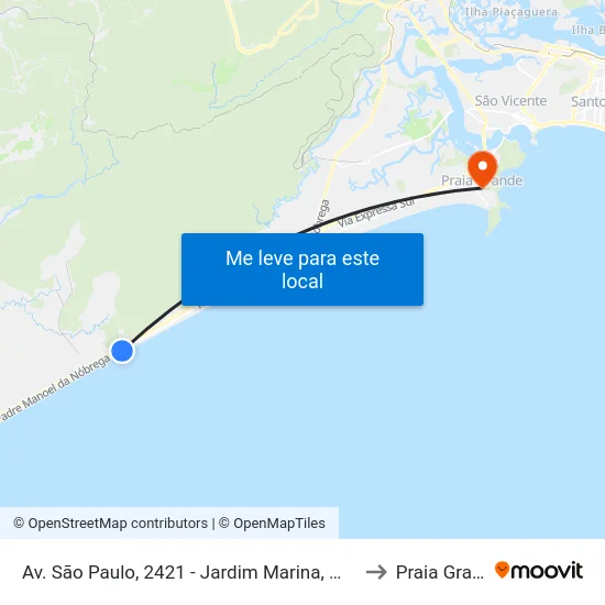 Av. São Paulo, 2421 - Jardim Marina, Mongaguá to Praia Grande map