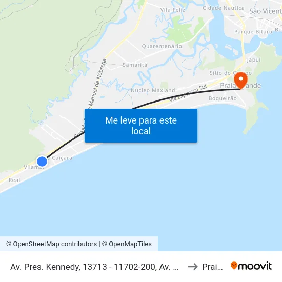 Av. Pres. Kennedy, 13713 - 11702-200, Av. Pres. Kennedy, 13687 - Vila Caiçara, Praia Grande to Praia Grande map