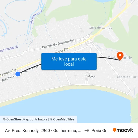 Av. Pres. Kennedy, 2960 - Guilhermina, Praia Grande to Praia Grande map