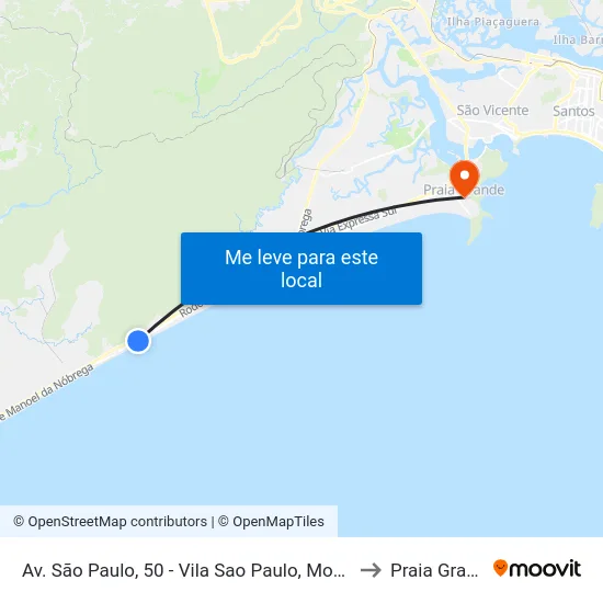 Av. São Paulo, 50 - Vila Sao Paulo, Mongaguá to Praia Grande map