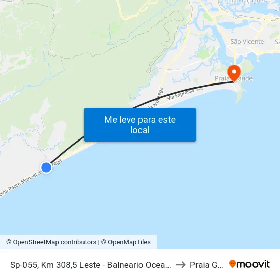 Sp-055, Km 308,5 Leste - Balneario Oceanópolis, Mongaguá to Praia Grande map