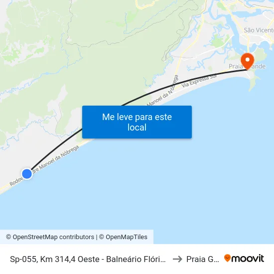 Sp-055, Km 314,4 Oeste - Balneário Flórida Mirim, Mongaguá to Praia Grande map