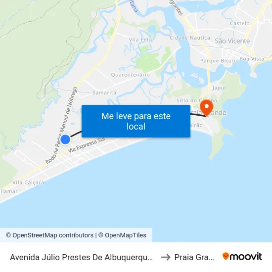 Avenida Júlio Prestes De Albuquerque, 934 to Praia Grande map
