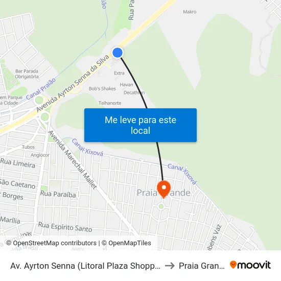 Av. Ayrton Senna (Litoral Plaza Shopping) to Praia Grande map