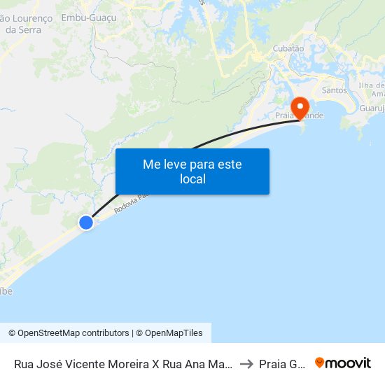 Rua José Vicente Moreira X Rua Ana Maria Martins Rivera to Praia Grande map