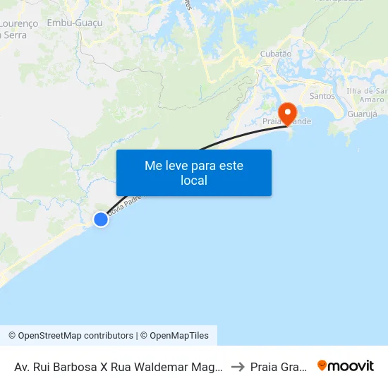 Av. Rui Barbosa X Rua Waldemar Magalhães to Praia Grande map