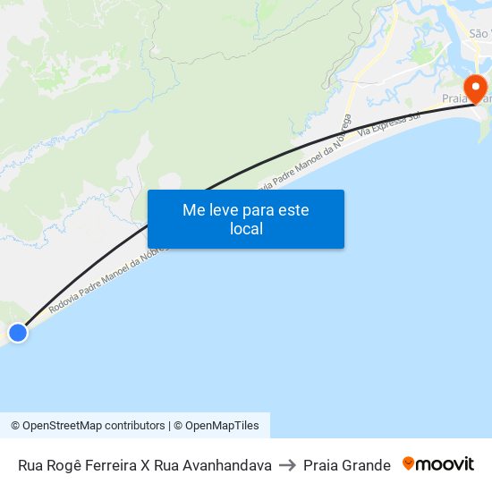 Rua Rogê Ferreira X Rua Avanhandava to Praia Grande map
