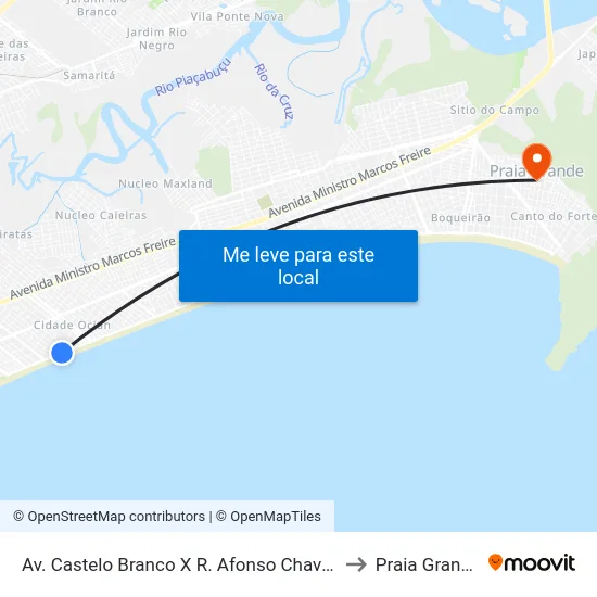 Av. Castelo Branco X R. Afonso Chaves to Praia Grande map