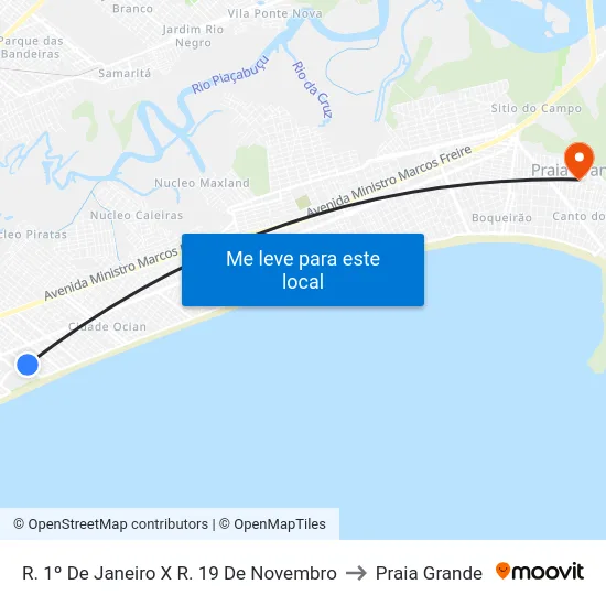 R. 1º De Janeiro X R. 19 De Novembro to Praia Grande map