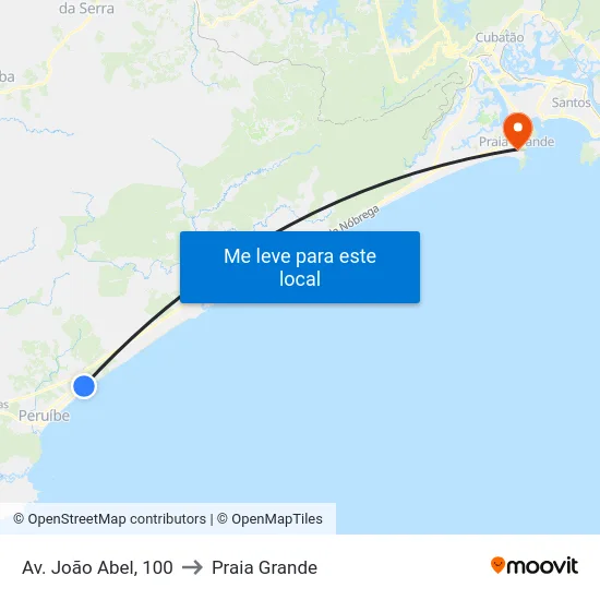 Av. João Abel, 100 to Praia Grande map
