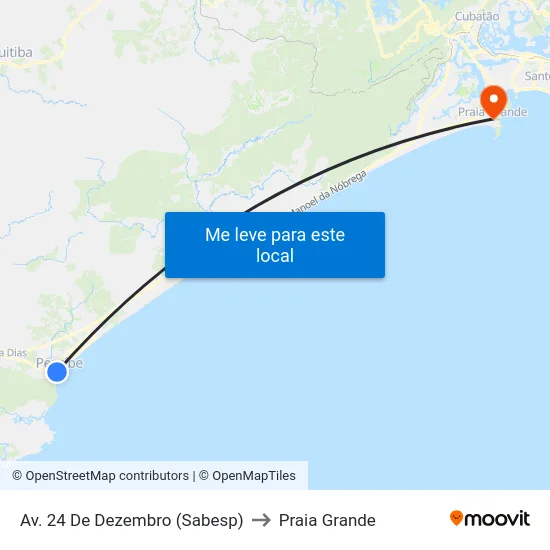 Av. 24 De Dezembro (Sabesp) to Praia Grande map