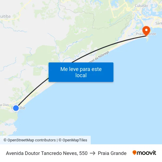 Avenida Doutor Tancredo Neves, 550 to Praia Grande map
