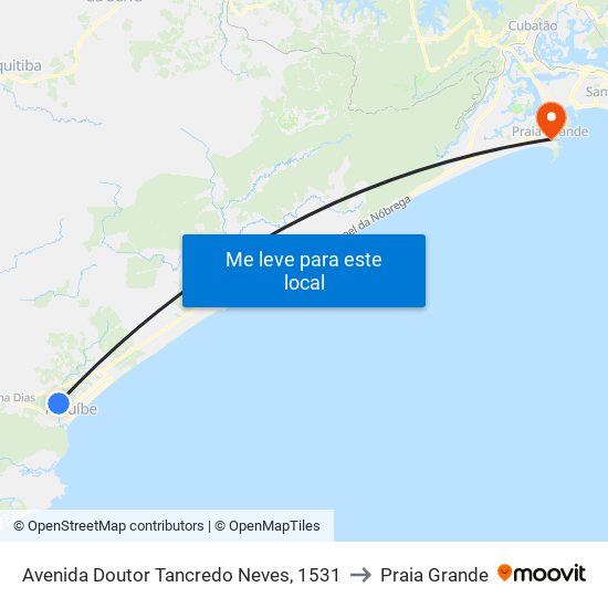 Avenida Doutor Tancredo Neves, 1531 to Praia Grande map