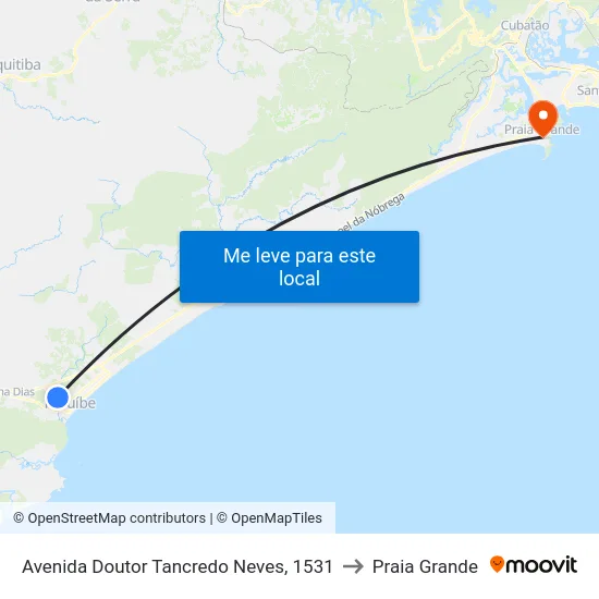 Avenida Doutor Tancredo Neves, 1531 to Praia Grande map