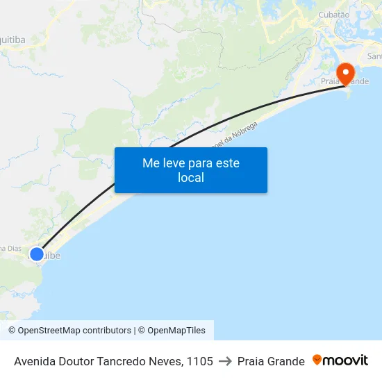 Avenida Doutor Tancredo Neves, 1105 to Praia Grande map