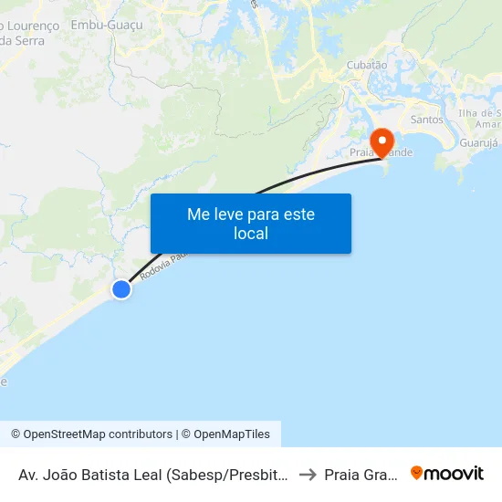 Av. João Batista Leal (Sabesp/Presbiteriana) to Praia Grande map