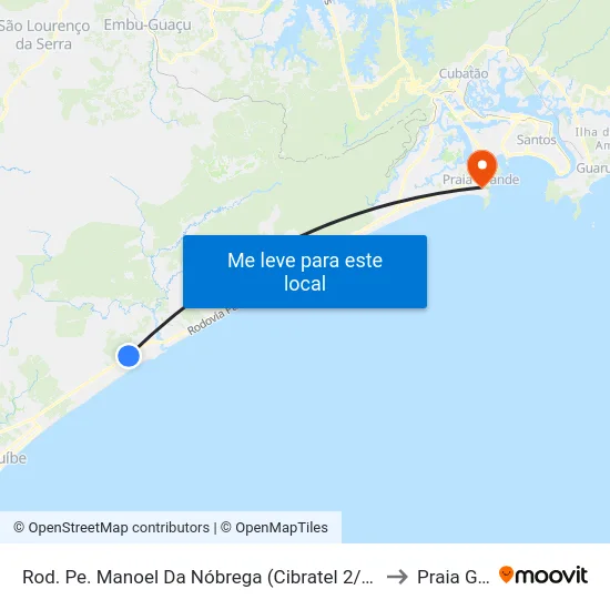Rod. Pe. Manoel Da Nóbrega (Cibratel 2/Av. Gonçalo Monteiro) to Praia Grande map