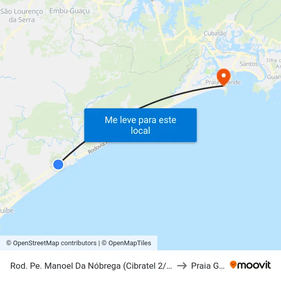 Rod. Pe. Manoel Da Nóbrega (Cibratel 2/Av. Pe. João Daniel) to Praia Grande map