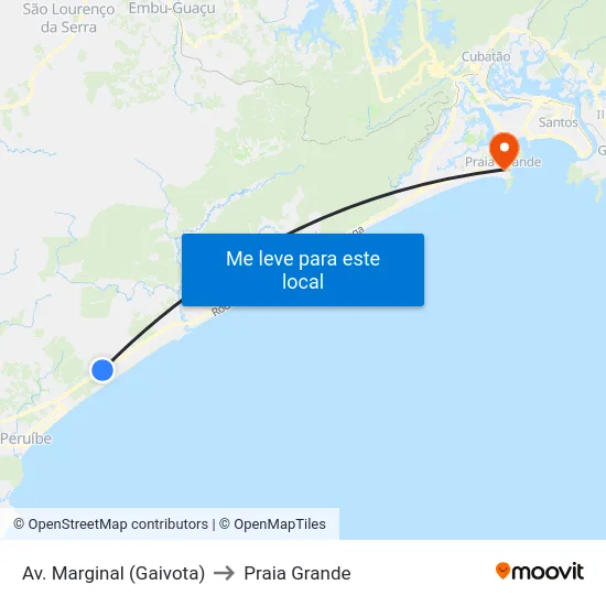 Av. Marginal (Gaivota) to Praia Grande map