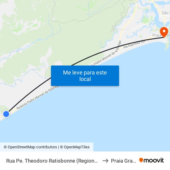 Rua Pe. Theodoro Ratisbonne (Regional Suarão) to Praia Grande map