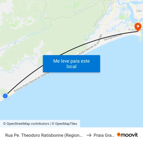 Rua Pe. Theodoro Ratisbonne (Regional Suarão) to Praia Grande map