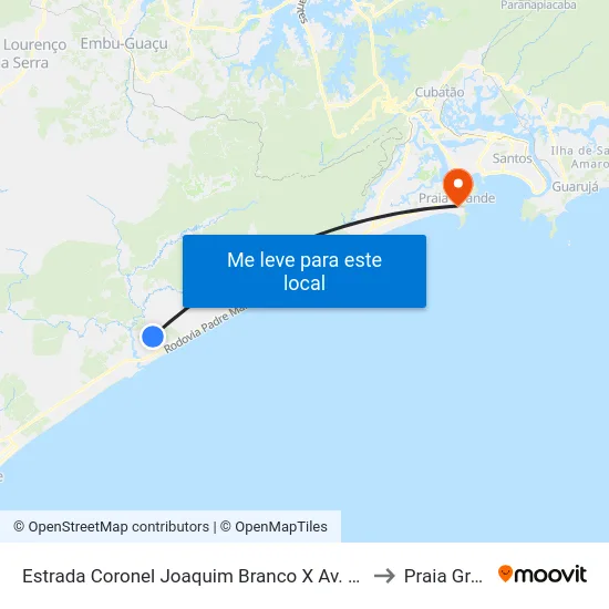 Estrada Coronel Joaquim Branco X Av. São Caetano to Praia Grande map