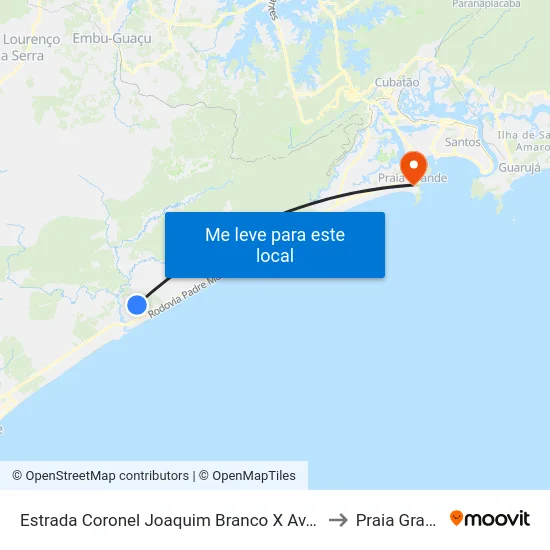 Estrada Coronel Joaquim Branco X Av. Bauru to Praia Grande map