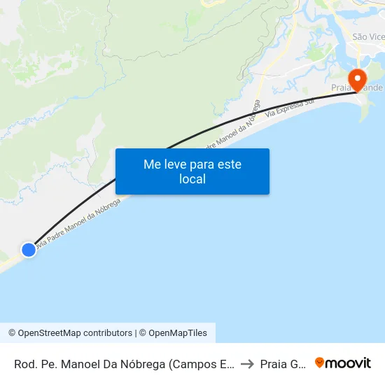 Rod. Pe. Manoel Da Nóbrega (Campos Elíseos/Esqueleto) to Praia Grande map