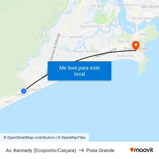 Av. Kennedy (Ecoponto/Caiçara) to Praia Grande map