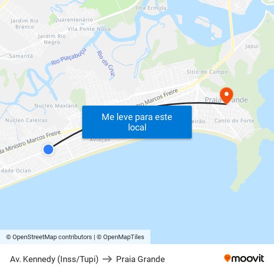 Av. Kennedy (Inss/Tupi) to Praia Grande map