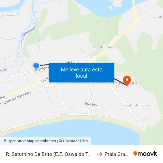 R. Saturnino De Brito (E.E. Oswaldo Toschi) to Praia Grande map