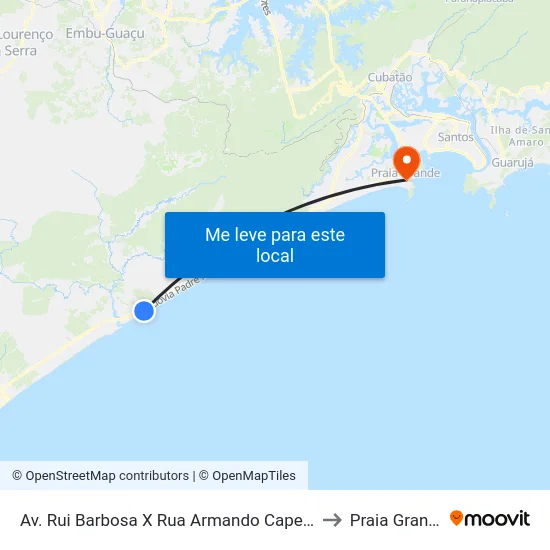 Av. Rui Barbosa X Rua Armando Capellari to Praia Grande map