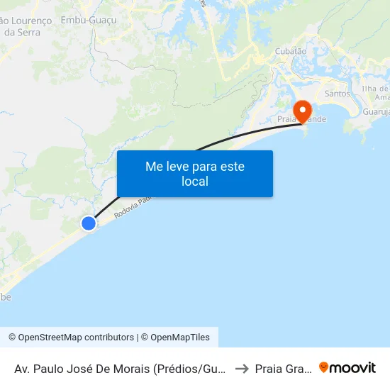 Av. Paulo José De Morais (Prédios/Guapiranga) to Praia Grande map