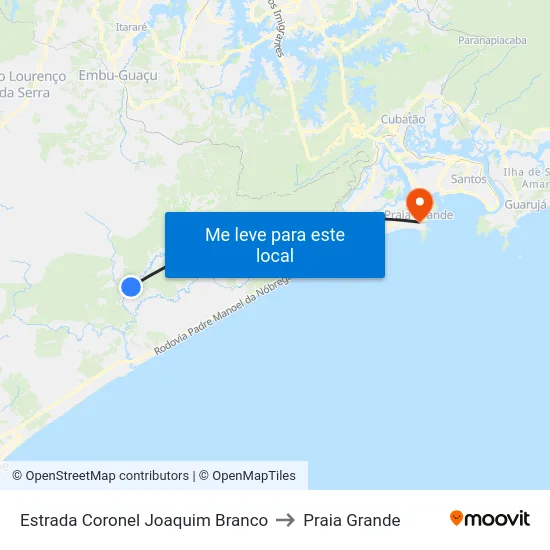Estrada Coronel Joaquim Branco to Praia Grande map