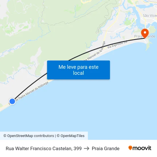 Rua Walter Francisco Castelan, 399 to Praia Grande map